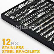 12 Pcs of Assorted 316L Stainless Steel Bracelets Package with VERSA Display Board