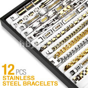 12 Pcs of Assorted Stainless Steel Two Tone Chain Bracelet Package with Bracelet Tray Display