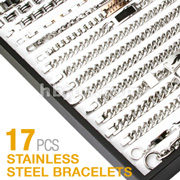 17 Pcs of Assorted 316L Stainless Steel Bracelets Package with Bracelet Tray Display