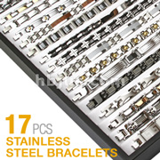17 Pcs of Assorted 316L Stainless Steel Bracelets Package with Bracelet Tray Display