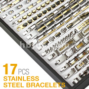 17 Pcs of Assorted 316L Stainless Steel Bracelets Package with Bracelet Tray Display