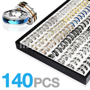 140 Pcs of Assorted 316L Stainless Steel Ring Package with Tray Display