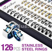 126 Pcs of Assorted 316L Stainless Steel Ring Package with Graphic Inserted Display Board Panel