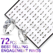 72 Pcs of Assorted Best Selling 316L Stainless Steel with CZ Engagement Rings with Square Tray Display