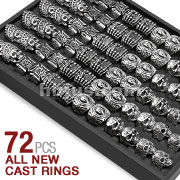 72 Pcs of Assorted Best Selling 316L Stainless Steel Skull Cast Rings with Tray Display 