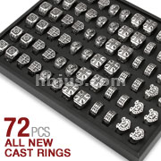 72 Pcs of Assorted Best Selling 316L Stainless Steel Wide Cast Rings with Tray Display 