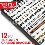 12 Pcs of Assorted Tungsten Carbide Chain Bracelet Package with Bracelet Tray Display