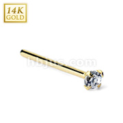 14 Karat Solid Yellow Gold Nose Fish Tail Ring with Prong set 2mm Round CZ Top