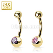 14 Karat Solid Yellow Gold 4mm CZ Gem Ball Navel Ring
