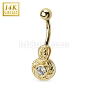 14 Karat Solid Yellow Gold Navel Ring with CZ Center Tribal Swirl
