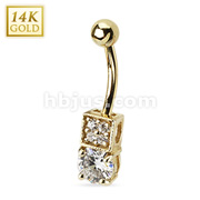 14 Karat Solid Yellow Gold Navel Ring with Square Paved Round CZ Prong Set