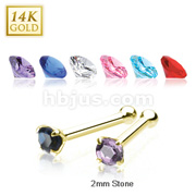 14 Karat Solid Yellow Gold 2mm Prong CZ Nose Stud Ring