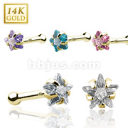14 Karat Solid Yellow Gold Prong Star CZ Nose Stud Ring