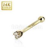 14 Karat Solid Yellow Gold Nose Stud Ring with 2mm Prong Set Clear CZ