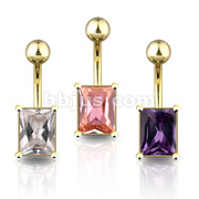 Gold Plated Navel w/5x7mm Squre CZ