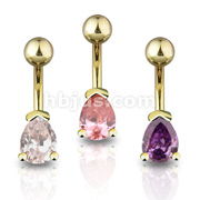Gold Plated Navel w/5x7mm Tear Drop CZ