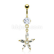 Gold Plated Navel with Clear Princess Cut Gem Flower Dangle