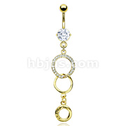 Gold Plated Prong Set Gem Navel with Triple Gold Plated Loop Dangle 