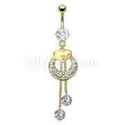 Gold Plated Over 316L Surgical Steel Navel Ring with Ferido Loop & Engraved 'Love' heart with CZ Dangle