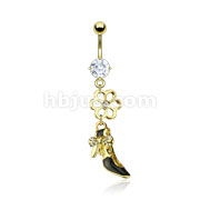 Gold Plated Over 316L Surgical Steel Navel Ring with CZ Flower & CZ Bow Tie Dress Shoes Dangle