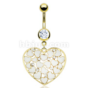 Gold Plated Over 316L Surgical Steel Navel Ring with Multi White Enamel Hearts & CZs in a Heart Loop