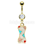 Gold Plated Over 316L Surgical Steel Navel Ring with Multi Color Epoxy Coated Puppy Treat Bone Charm