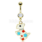 Gold Plated Over 316L Surgical Steel Navel Ring with Multi Color Epoxy Puppy with CZ Collar