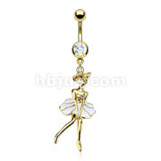 Gold Plated Over 316L Surgical Steel Navel Ring with Dressy Monroe Lady Dangle with CZ