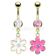 Gold IP Surgical Steel Epoxy Coated Flower with CZ Navel Ring