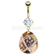 Gold IP Over 316L Surgical Steel with Peach Tone Shells with CZ Navel Ring
