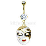 Gold IP Over 316L Surgical Steel Phantom of the Opera Mask with CZ Tear Navel Ring