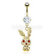 Gold IP Over 316L Surgical Steel Multi Paved Gem Coated Jolly Bunny Navel Ring