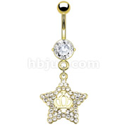 316L Surgical Steel Gold IP Crown Cut Star with Multi CZ Fancy Navel Ring 