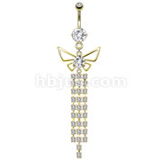 316L Surgical Steel Gold IP Butterfly with Gemmed Chandelier Dangle Navel Ring