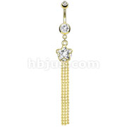 316L Surgical Steel Gold IP Star with Faceted Gem Dangle Navel Ring