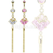 316L Surgical Steel Gold IP Diamond Pronged Large CZ Navel Ring