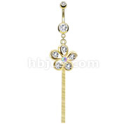 316L Surgical Steel Gold IP Flower with Faceted Petals Dangle Navel Ring