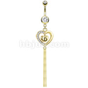 316L Surgical Steel Gold IP Double Hearts with letter 'D' Navel Ring
