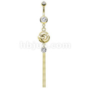 316L Surgical Steel Gold IP Rose Pronged Tiger Eye Gem Dangle Navel Ring