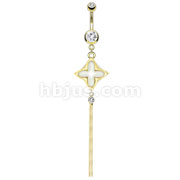 316L Surgical Steel Gold IP Cross Cut Pronged Tiger Eye Gem Dangle Navel Ring