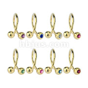 80 Pcs of Assorted Gem Ball Color Gold Plated over 316L Surgical Stainless steel Twist Ring