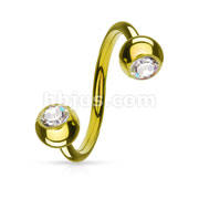 Gold Plated over 316L Surgical Stainless steel Twist Ring with Gem Balls