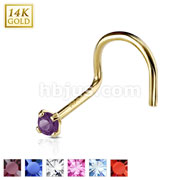 14 Karat Solid Yellow Gold 2mm Prong CZ Nose Screw Ring