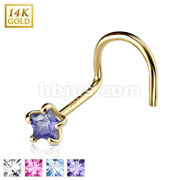 14 Karat Solid Yellow Gold Prong Star CZ Nose Screw Ring