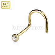 14 Karat Solid Yellow Gold Nose Screw Ring with 2mm Bezel Set Clear CZ Ball