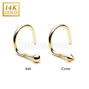 14 Karat Solid Yellow Gold Nose Screw Ring with 2mm Top