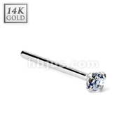 14 Karat Solid White Gold Nose Fish Tail Ring with Prong set 2mm Round CZ Top