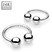 14 Karat Solid White Gold Ball Top Horseshoe Circular Barbell