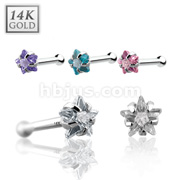 14 Karat Solid White Gold Prong Star CZ Nose Stud Ring