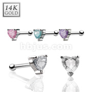 14 Karat Solid White Gold Prong Heart CZ Nose Stud Ring